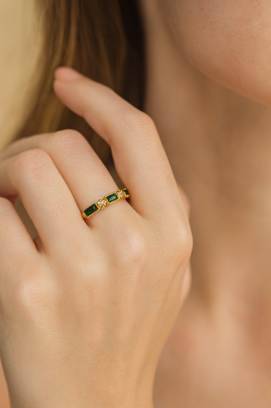 Kathy Vintage zelený zirkonový prsten se zlatem