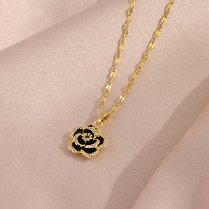 Trendy Zlatý Náhrdelník s Růžovým Přívěskem pro Ženy