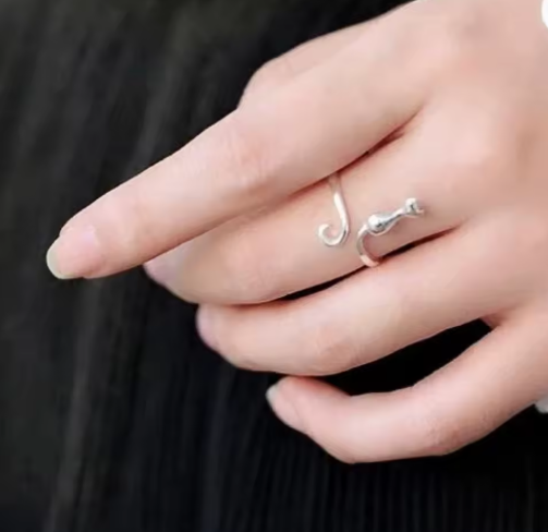 Nerezový prsten s roztomilou kočkou